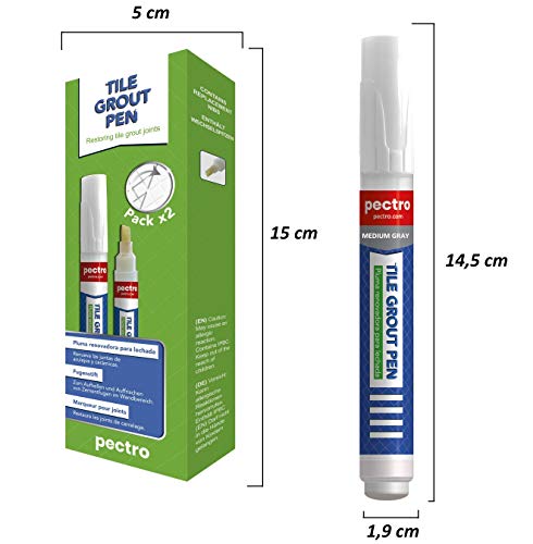 Rotulador de lechada para juntas de azulejos color GRIS | PACK x 2 unidades 8ml | Restaura el color de las juntas de baños y cocinas | GRIS claro - medio - oscuro