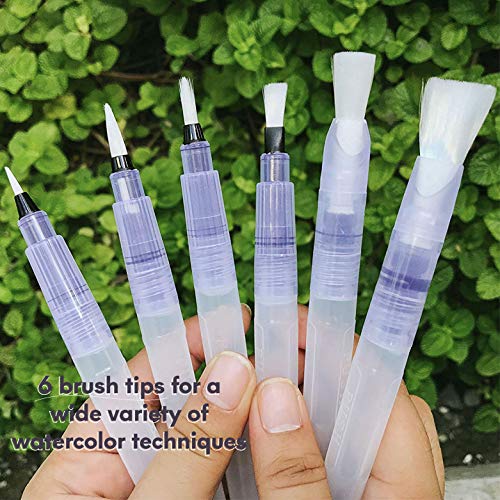 Rotuladores de Agua con Punta de Pincel - Water Brush Pens - Set de 6 para Artistas Consagrados y Pintores Principiantes - Ideal para Creaciones en Acuarela - MozArt Supplies