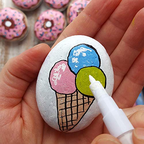 Rotuladores de pintura acrílica blanca para roca, piedra, cerámica, pintura de vidrio. Punta extra fina, juego de 5 marcadores de pintura a base de agua blanca. Impermeable.