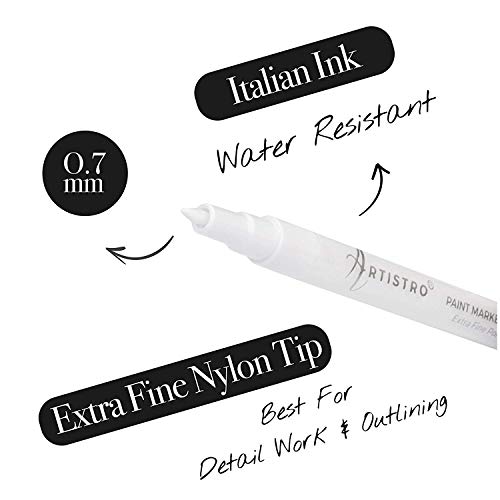 Rotuladores de pintura acrílica blanca para roca, piedra, cerámica, pintura de vidrio. Punta extra fina, juego de 5 marcadores de pintura a base de agua blanca. Impermeable.