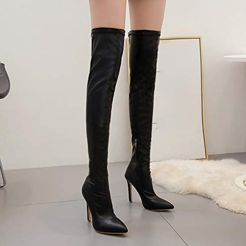 routinfly-Stivali da donna Botas de Invierno para Mujer, Zapatos sexys, Botines Largos de Punta por Encima de la Rodilla, Botas largas, Zapatos de Piel, Zapatos de tacón para Mujer, Mujer, Negro, 42
