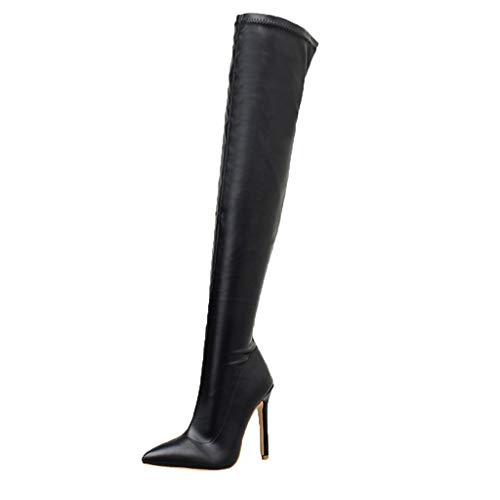 routinfly-Stivali da donna Botas de Invierno para Mujer, Zapatos sexys, Botines Largos de Punta por Encima de la Rodilla, Botas largas, Zapatos de Piel, Zapatos de tacón para Mujer, Mujer, Negro, 42