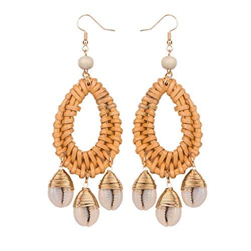 ROVNKD ✿ Bohemian Conchas ratán Hechos a Mano Larga Gotas Pendientes Mujer Joyas, Moda, una Variedad de Tipos café Tallaúnica