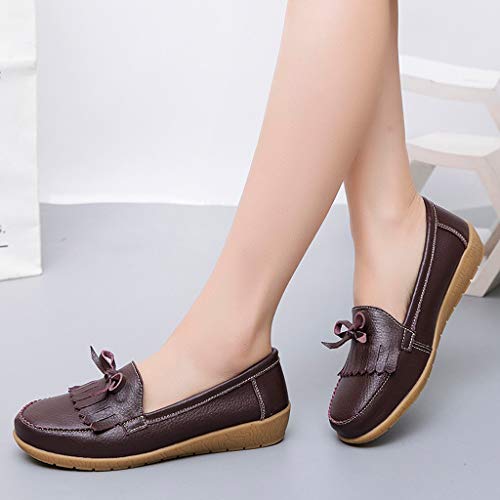 ROVNKD – Zapatillas para Mujer, Piel Suave Mocassins apasionadas Planas Zapatillas de Deporte café 43