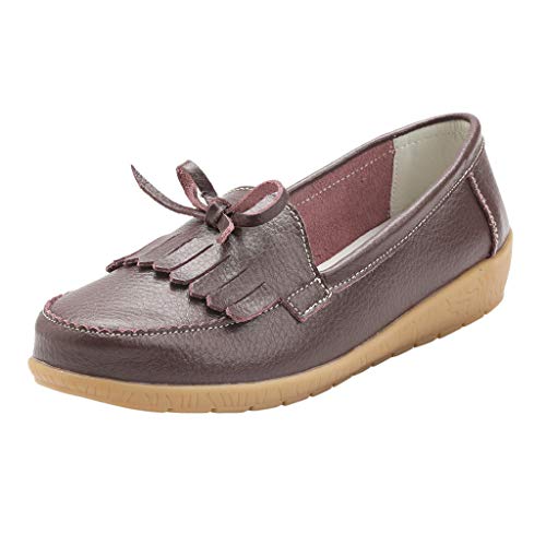 ROVNKD – Zapatillas para Mujer, Piel Suave Mocassins apasionadas Planas Zapatillas de Deporte café 43