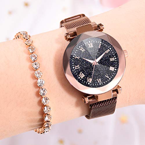 ROVNKD✿Luxury Konvexes Cristal Quartz Mesh-Gürtel con Magnetschnalle Damenuhr,Mix and Match, Moda Encanto café Tallaúnica