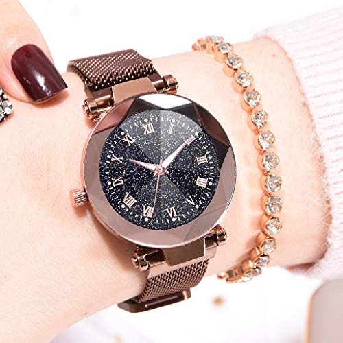 ROVNKD✿Luxury Konvexes Cristal Quartz Mesh-Gürtel con Magnetschnalle Damenuhr,Mix and Match, Moda Encanto café Tallaúnica