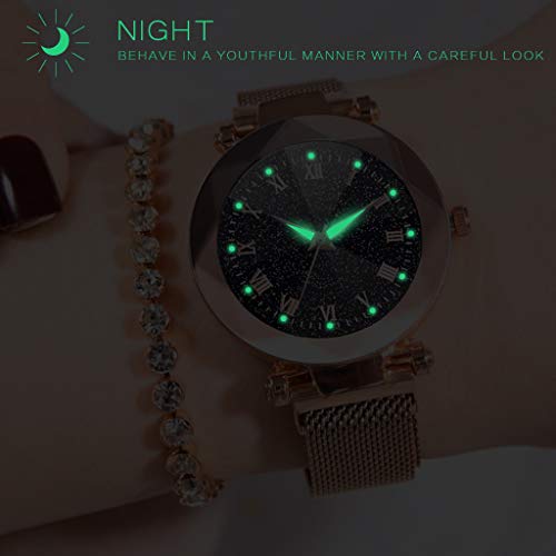 ROVNKD✿Luxury Konvexes Cristal Quartz Mesh-Gürtel con Magnetschnalle Damenuhr,Mix and Match, Moda Encanto café Tallaúnica