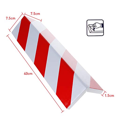 Rovtop 2 unidades 40 * 15 Paragolpes Protector para La Puerta de Coche Columnas Parking protector puerta garaje Esquina Parking Adhesivo Al Apagar-ROJO+BLANCO