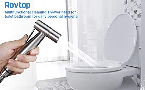 Rovtop Kit de rociador de bidé de mano, grifos de bidé de baño a presión para limpieza de inodoros, higiene personal, soporte de acero inoxidable gancho para bidé