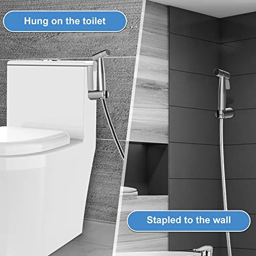 Rovtop Kit de rociador de bidé de mano, grifos de bidé de baño a presión para limpieza de inodoros, higiene personal, soporte de acero inoxidable gancho para bidé
