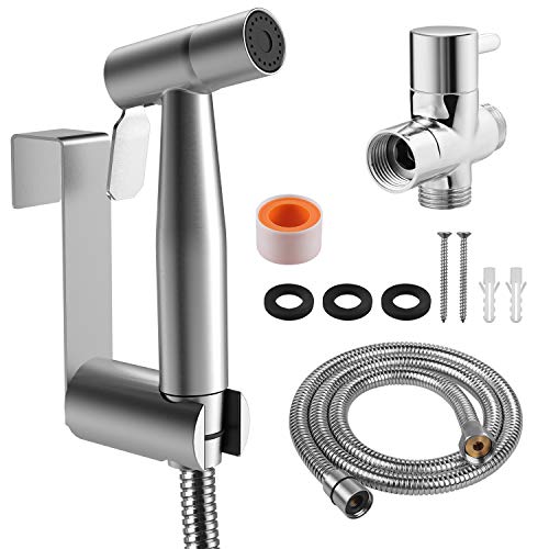Rovtop Kit de rociador de bidé de mano, grifos de bidé de baño a presión para limpieza de inodoros, higiene personal, soporte de acero inoxidable gancho para bidé