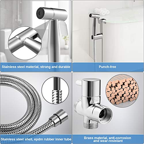 Rovtop Kit de rociador de bidé de mano, grifos de bidé de baño a presión para limpieza de inodoros, higiene personal, soporte de acero inoxidable gancho para bidé