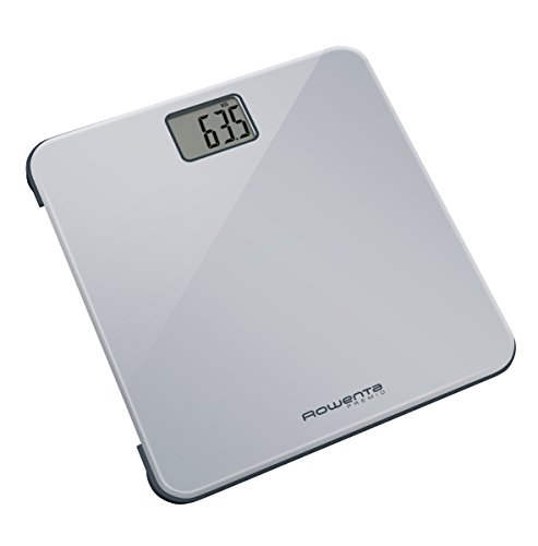 Rowenta Premio BS1220 - Báscula Baño con Pantalla LCD, Dígitos Grandes, Compacta, Capacidad de 160 kg, Plataforma de Vidrio, Apagado Automático e Incluye Pilas