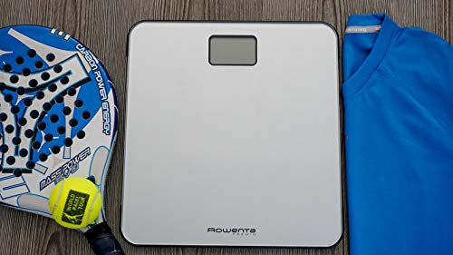 Rowenta Premio BS1220 - Báscula Baño con Pantalla LCD, Dígitos Grandes, Compacta, Capacidad de 160 kg, Plataforma de Vidrio, Apagado Automático e Incluye Pilas