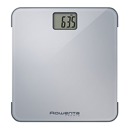 Rowenta Premio BS1220 - Báscula Baño con Pantalla LCD, Dígitos Grandes, Compacta, Capacidad de 160 kg, Plataforma de Vidrio, Apagado Automático e Incluye Pilas