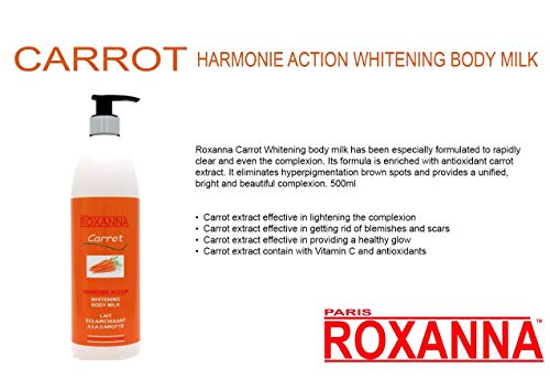 Roxanna Paris - Blanqueador de la piel, acción de blanqueamiento para una piel clara y uniforme, sin hidroquinona y con aceite de zanahoria, 500 ml