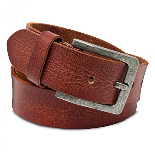 ROYALZ Vintage 4mm Cinturón de cuero de búfalo robusto 4mm de cuero para hombre, correa para vaqueros con hebilla de espina - cuero completo antiguo 38mm, Color:Cognac, tamaño:115