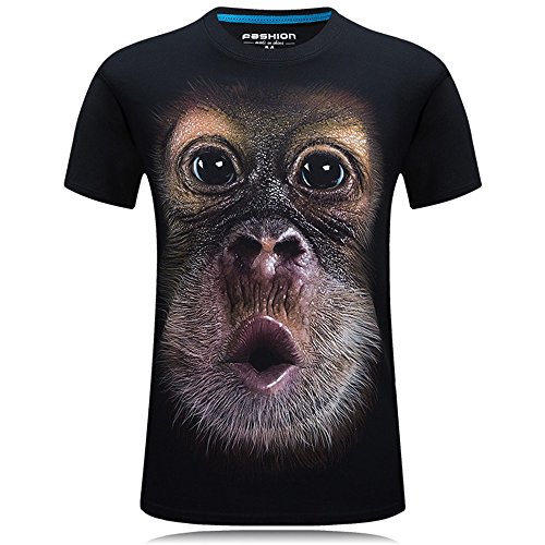 rqnpn5 2018 Ropa de Verano de los Hombres Camiseta con Cuello en V de Manga Corta Animal Monkey/Lion 3D Camiseta Impresa Digital de Homme de Gran tamaño 5XL, B, XL