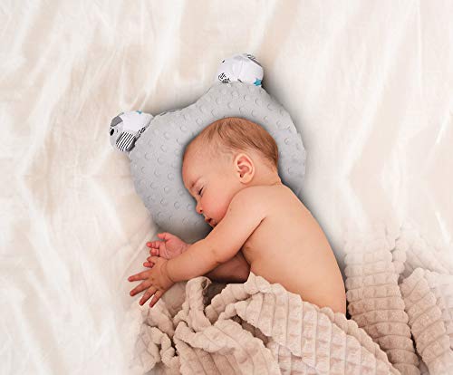 RS-Italy - Cojín para bebé plagiocefalia antireflujo antiasfixia transpirable e hipoalergénico, utilizable 0-24 meses, cojín de prevención de cabeza plana (teddy)