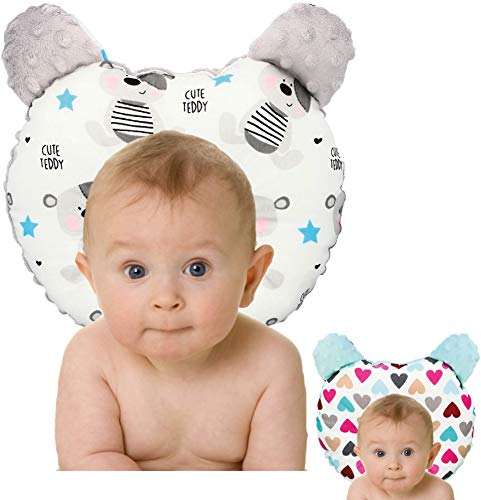 RS-Italy - Cojín para bebé plagiocefalia antireflujo antiasfixia transpirable e hipoalergénico, utilizable 0-24 meses, cojín de prevención de cabeza plana (teddy)