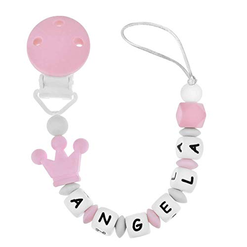 RUBY - Chupetero Personalizado para Bebé con Nombre Bola Silicona Antibacteria con Pinza Redonda de Silicona, Chupetero de Koala (rosa-hg)