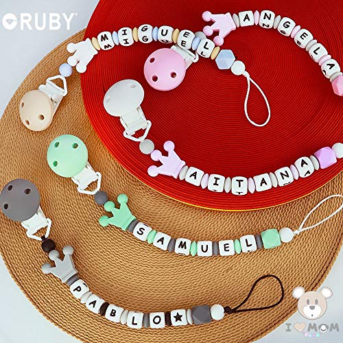 RUBY - Chupetero Personalizado para Bebé con Nombre Bola Silicona Antibacteria con Pinza Redonda de Silicona, Chupetero de Koala (rosa-hg)