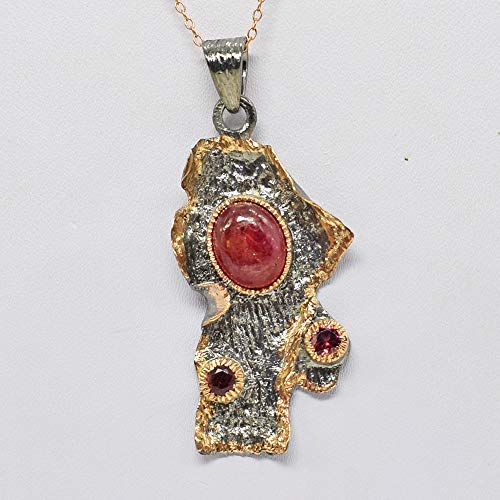 Ruby & Garnet Nature Design Elegante plata de ley 925, rodio negro, chapado en oro rosa, colgante de fianza