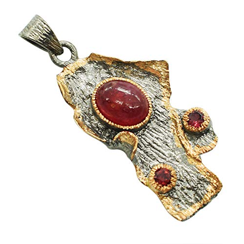 Ruby & Garnet Nature Design Elegante plata de ley 925, rodio negro, chapado en oro rosa, colgante de fianza