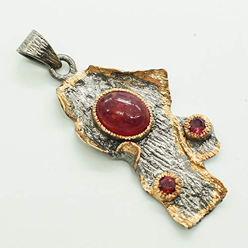 Ruby & Garnet Nature Design Elegante plata de ley 925, rodio negro, chapado en oro rosa, colgante de fianza
