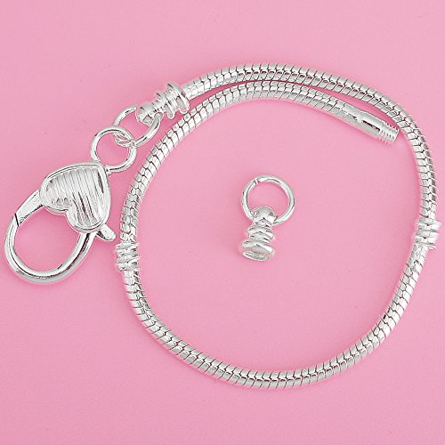 rubyca 5pcs blanco corazón chapado en plata pulsera de cadena de serpiente Europea de langosta ajuste encanto perlas