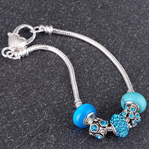 rubyca 5pcs blanco corazón chapado en plata pulsera de cadena de serpiente Europea de langosta ajuste encanto perlas