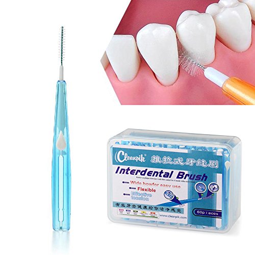 Ruier-hui Cepillos Interdentales Palillo Interdental(60 pcs) Palillos Dentales Palillo de Dientes Cepillo Dental Limpiardor de Dientas Hilo Interdental (Azúl)