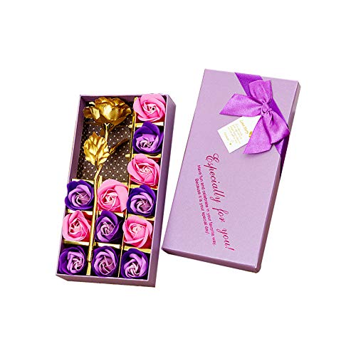Ruiting Rosa 24k Chapadas en Oro,Rosa Eterna Flores con Jabón Rosa en Caja Romántico Regalo para Fiestas Boda San Valentín Aniversario Cumpleaños (Violado)