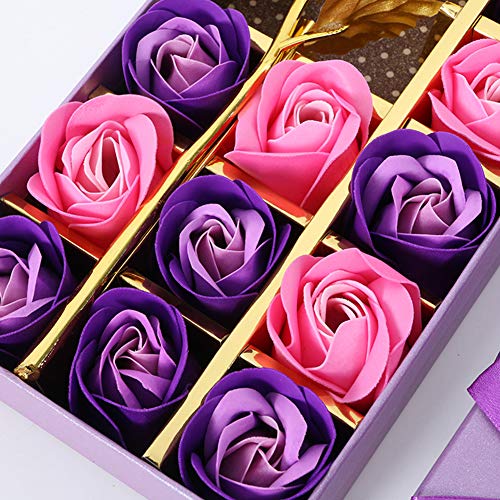 Ruiting Rosa 24k Chapadas en Oro,Rosa Eterna Flores con Jabón Rosa en Caja Romántico Regalo para Fiestas Boda San Valentín Aniversario Cumpleaños (Violado)