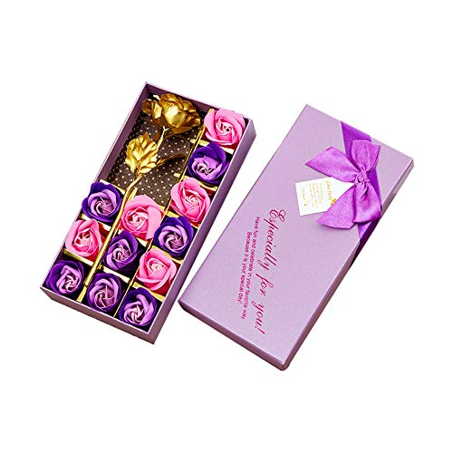 Ruiting Rosa 24k Chapadas en Oro,Rosa Eterna Flores con Jabón Rosa en Caja Romántico Regalo para Fiestas Boda San Valentín Aniversario Cumpleaños (Violado)