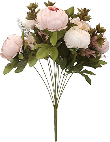 Ruiuzi Vintage Ramo de Flores de peonia Rosa, Artificial, para Boda decoración para el hogar (Light Pink)