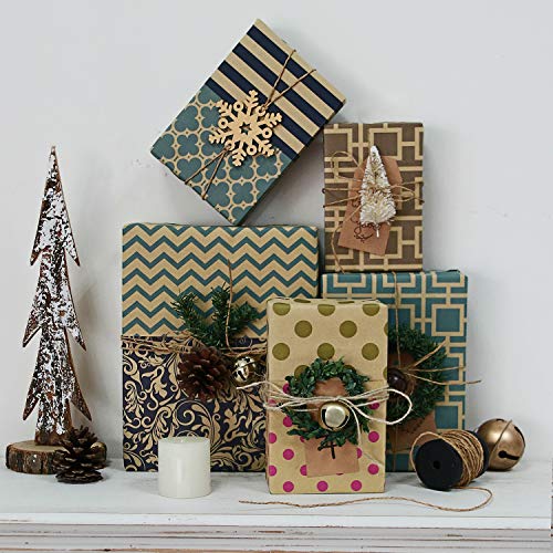 RUSPEPA Hoja De Envoltura De Regalo - Papel Kraft De Diseño Geométrico Azul Marino - 6 Hojas Embaladas En 1 Rollo - 44,5 X 76 cm Por Hoja