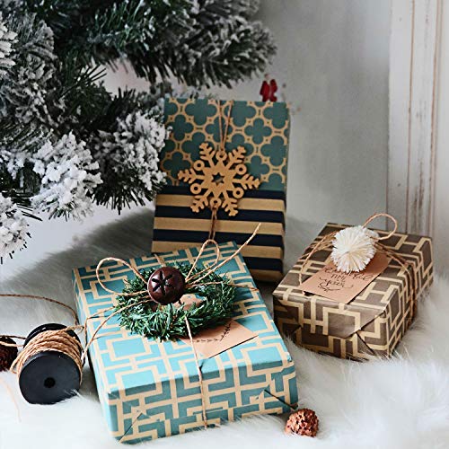 RUSPEPA Hoja De Envoltura De Regalo - Papel Kraft De Diseño Geométrico Azul Marino - 6 Hojas Embaladas En 1 Rollo - 44,5 X 76 cm Por Hoja