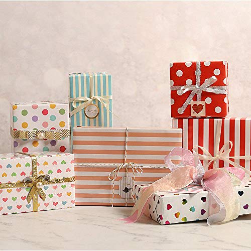 RUSPEPA Hojas De Papel Para Envolver Regalos - Puntos, Herts, Rayas Papel De Envolver Colorido - 6 Hojas Plegadas - 50CM X 70CM