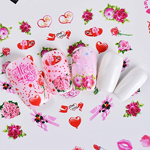 RXBGPZZJT Pegatina De Uñas 36 Unids Romántico Etiqueta De San Valentín Para Nail Art Slider Calcomanías Beso Flor Amor Labios Manicura Diseños Consejos De Agua Conjuntos