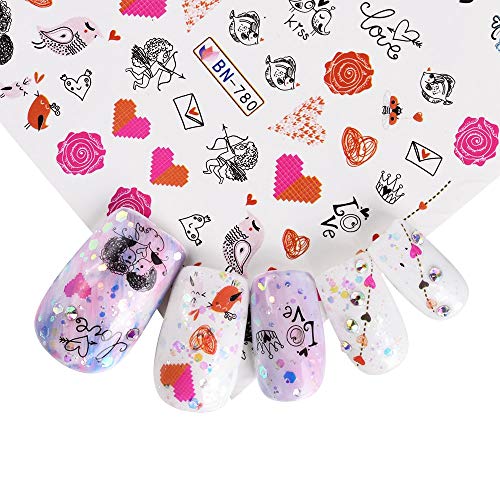 RXBGPZZJT Pegatina De Uñas 36 Unids Romántico Etiqueta De San Valentín Para Nail Art Slider Calcomanías Beso Flor Amor Labios Manicura Diseños Consejos De Agua Conjuntos