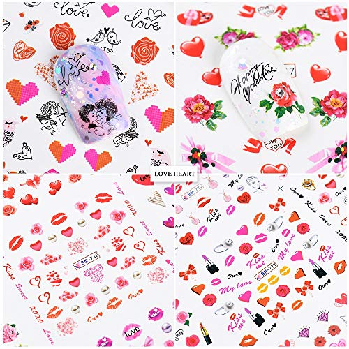 RXBGPZZJT Pegatina De Uñas 36 Unids Romántico Etiqueta De San Valentín Para Nail Art Slider Calcomanías Beso Flor Amor Labios Manicura Diseños Consejos De Agua Conjuntos