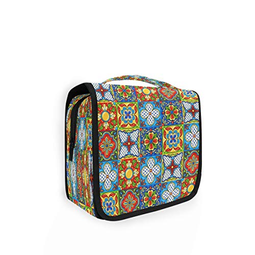 RXYY - Bolsa de aseo plegable para llevar de viaje, diseño de talavera mexicana, para baño o gimnasio, portátil, para mujeres y niñas