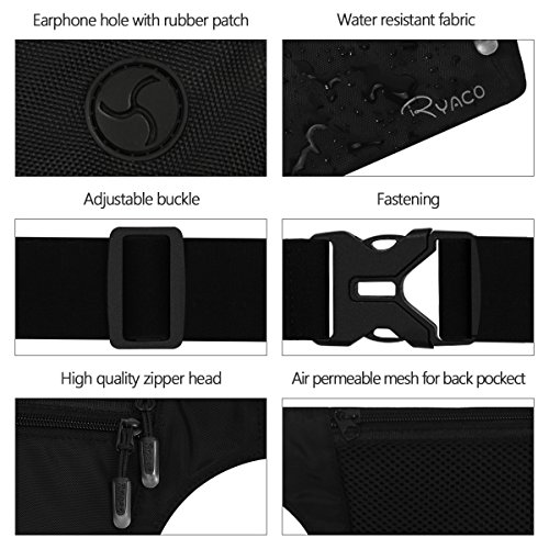 Ryaco Cinturón de Viaje para Dinero con Bloqueo RFID - Riñonera Antirrobo Cartera de Viaje y Portapasaporte - Fácil de Esconder Cintura Bolso Riñonera Deportiva para Hombre y Mujer - Negro