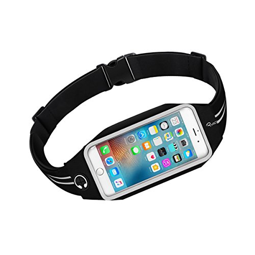 Ryaco Riñonera, Riñonera Deportiva con Bandas contra el Sudor y Reflectante, Riñonera Cinturón Running Impermeable con Ventana Transparente para Correr Caminar Fitness Viaje o al Aire Libre (Negro)