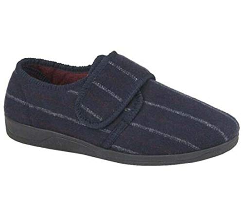 S & B Calzado Hombres Zapatillas Ortopédicas Fácil Cerrar Ancho Toque Cierre Bar-Correa Zapatilla Zapatilla Negro Marrón y Azul Marino Tallas 6 a 14, color Azul, talla 45 EU