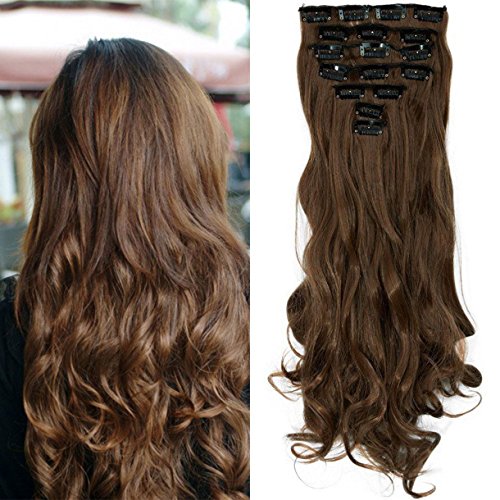 S-noilite® 17" (43 cm) extensiones de cabello cabeza completa clip en extensiones de pelo Ombre ondulado rizado - marrón claro