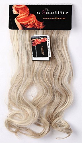 S-noilite - Extensiones para cabello ondulado con sujeción de clip para toda la cabeza. Pack de 8 unidades con 18 clips de 60 cm color rubio arena y rubio blanquecino