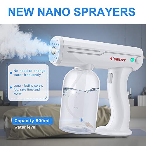S SMAUTOP Pistola de Vapor de Desinfección Nano 800Ml Luz Azul Nebulizador Desinfectante Portátil Recargable de Mano Máquina Pulverizadora de Esterilización para El Hogar, Automóvil, Oficina, Hospital